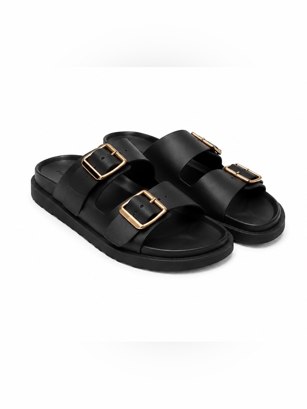 Banana Republic Leather Double Strap Slide Sandals Black Gold NWT Size 7.5